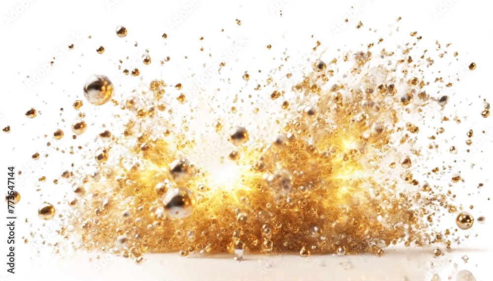glowing Abstract fractal bubbles splash. background. golden gital rendering. 3D Fiery white confetti art. sparks shine print fantastic liquid dream monochrome yellow explosion bright star burst stream