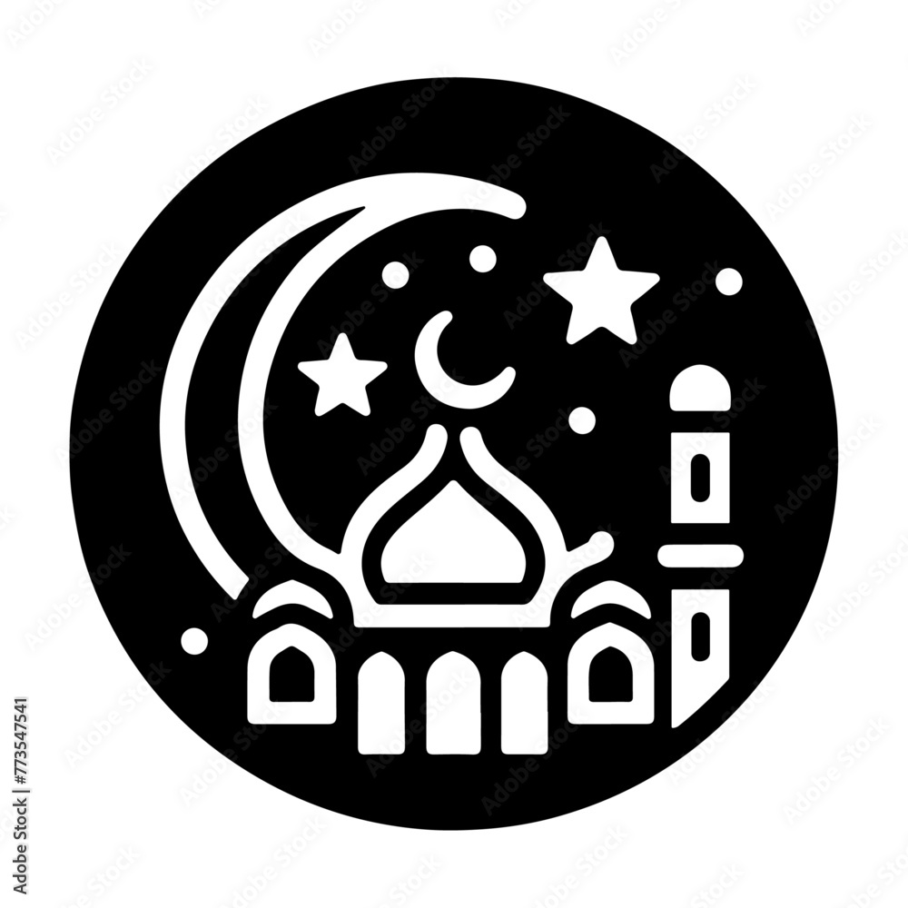 Divine Emblem: A Mosque Illustration Designed for Versatile Use as an Icon and Logo, Symbolizing Faith, Unity, and Spiritual Essence.
