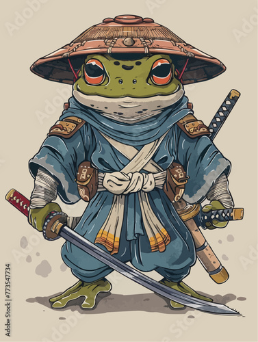 Cool Samurai Frog / Vintaged Japanese Samurai Frog Ninja Warrior with Katana Sword and Traditional Samurai Clothing
