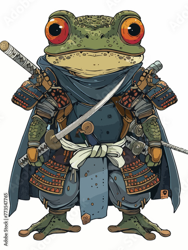 Cool Samurai Frog / Vintaged Japanese Samurai Frog Ninja Warrior with Katana Sword and Traditional Samurai Clothing