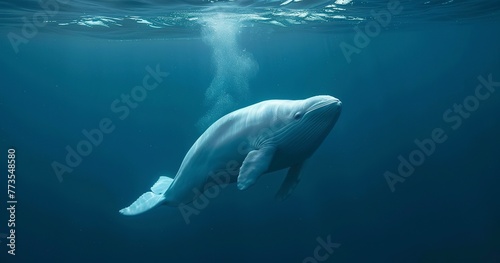 Beluga Whale, skin smooth and white, sonar singing, underwater grace. © Thanthara