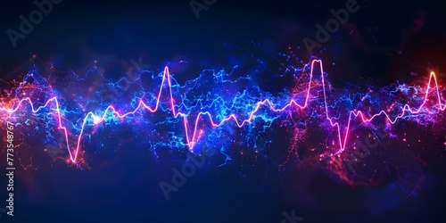 Blue neon ECG line on dark background representing heart rate examination and cardiac rhythm test. Concept Heart Rate Examination, Cardiac Rhythm Test, ECG Line, Neon Blue, Dark Background
