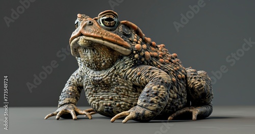 Toad with warty skin, eyes bulging, sitting patiently. photo