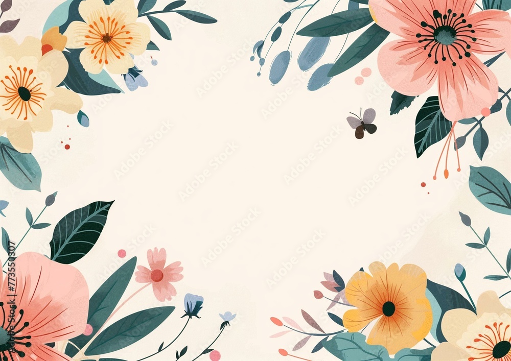 Obraz premium Elegant Floral Background with Blooming Flowers and Butterflies for Invitations and Greeting Cards