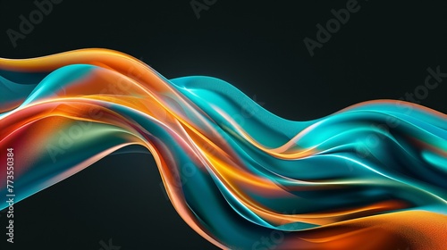 Vibrant minimalistic waves in orange, blue, and teal on black background, creating a colorful and dynamic composition