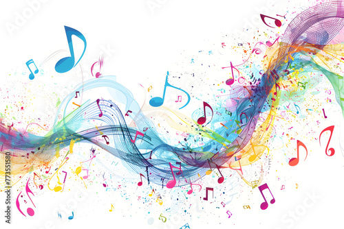 abstract background in the form of a musical wave, a multi-colored musical wave with notes on a white background