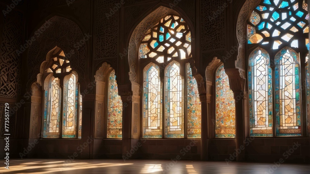 Sunlight shines through colorful stained glass windows