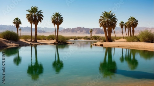 Tranquil oasis with palm reflection © sitifatimah