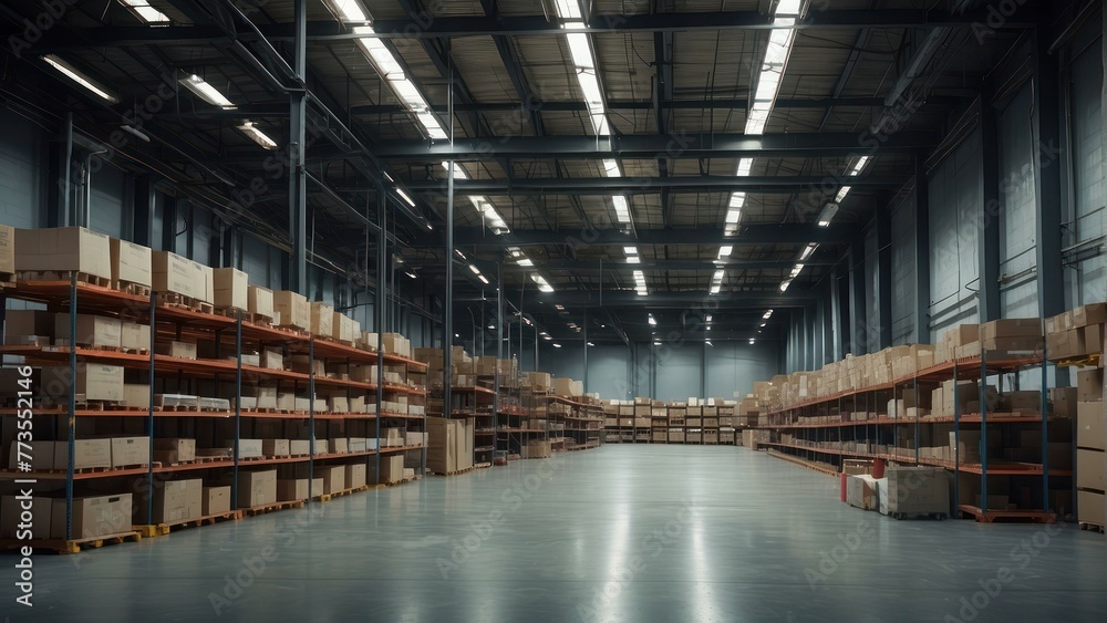 Modern warehouse interior with well-organized racks