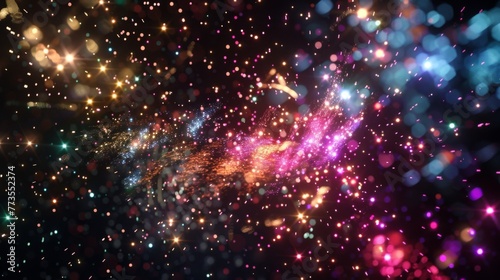 Capture the beauty of the night with these vibrant firework bursts against a pitch black starry sky.