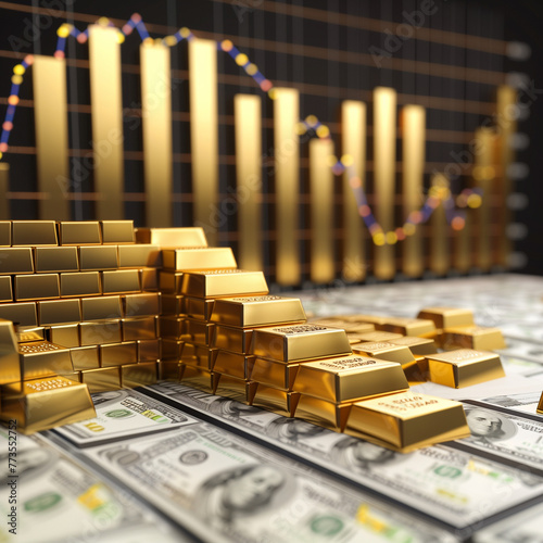 a chart of currency or financy background with as stack of  gold bar. A financial concept. A economic concept. photo