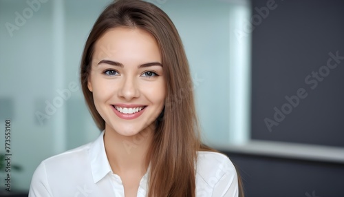 Portrait of a young beautiful cheerful charming woman white white teeth, smiling on a clean background 