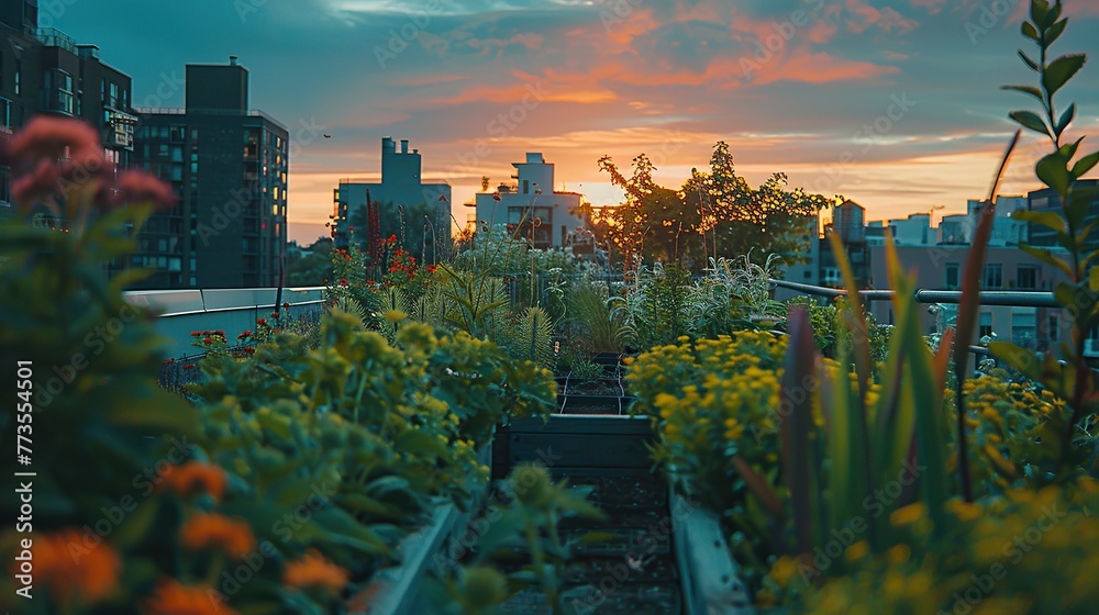 Urban rooftop gardens showcasing the integration of agriculture in city landscapes