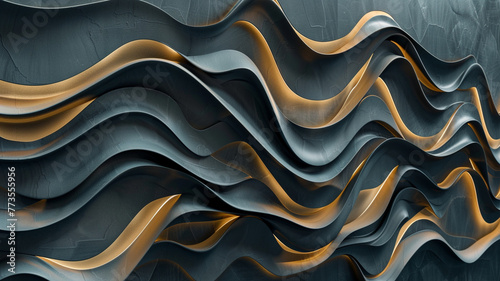 Immerse yourself in a contemporary 3D wall design harmonizing fluid lines and geometric shapes, in