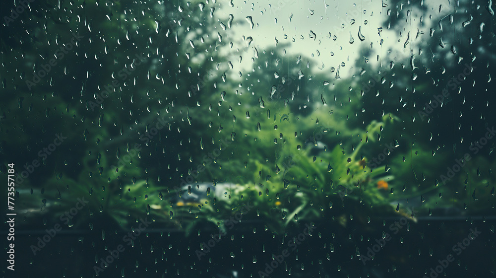 Captured Raindrops on a Rainy Window, Emboding Reflection and a Sense of Peace.