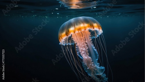 Jellyfish floating in deep blue water