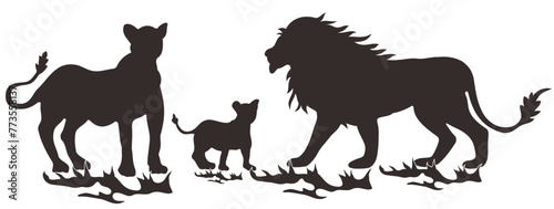 Lions family predator black silhouette animal. Vector Illustrator. photo