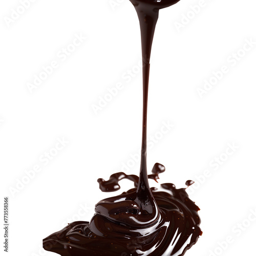 Pouring smooth melted chocolate on transparent background