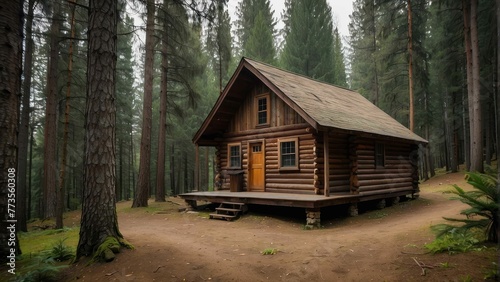 Secluded log cabin in a dense forest © sitifatimah