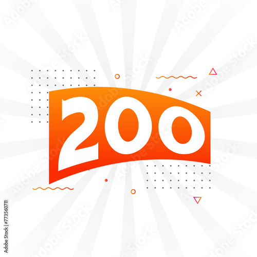 200 number vector font alphabet. Number 200 with decorative element stock vector