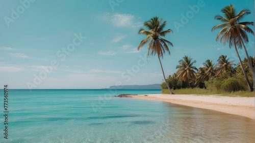 Tropical beach with palm trees and clear water