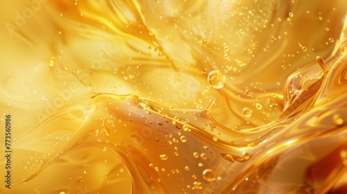 Liquid yellow molecules, Golden molecules swirl, epitomizing the dynamic beauty and energy of chemical interactions. Abstract background