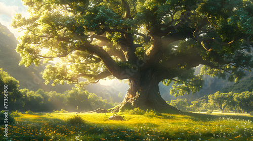 Tranquil Meadow with Ancient Oak