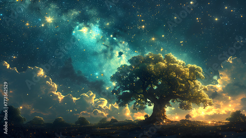 Starry Solitude  Night Under the Big Tree