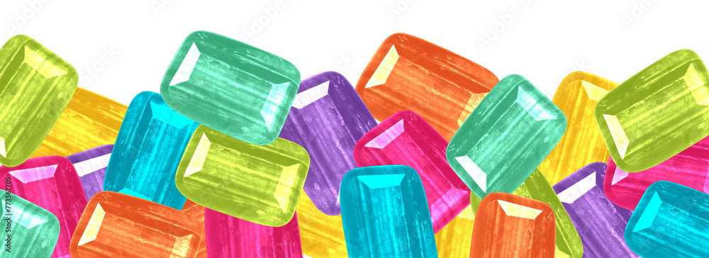 Rainbow and shiny gemstone edges. Colorful crystal borders. Magic rainbow borders.