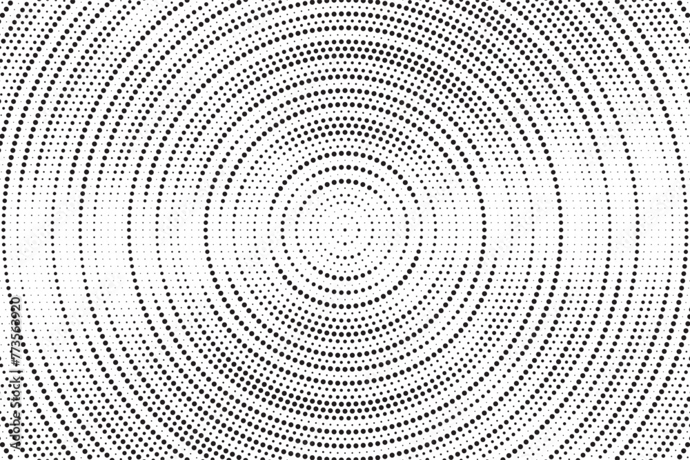 Halftone pattern background with radial effect, round spot shapes, vintage or retro graphic with place for your text. Dotted design element for various purpose.  