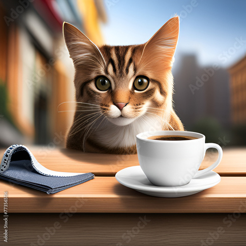 caffe, coffee, cat, cat drinking coffee, car in caffe, 