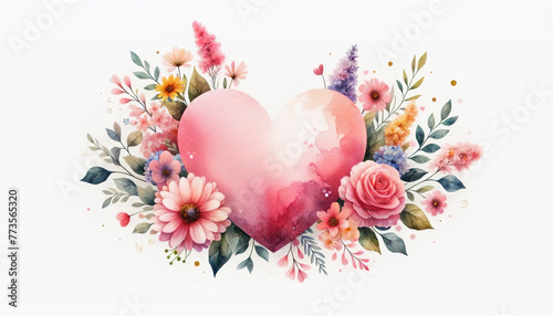 Soft pink heart amidst a burst of pastel flowers, evoking love and tenderness.