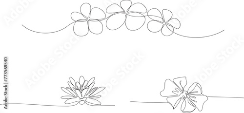 Flower lotus in one continuous line drawing. Logo yoga studio and wellness spa salon concept in simple linear style. Water lily in editable stroke. Doodle contour vector illustration photo