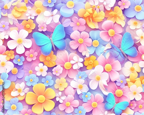 Seamless tiled 2d 3d colorful flowers 