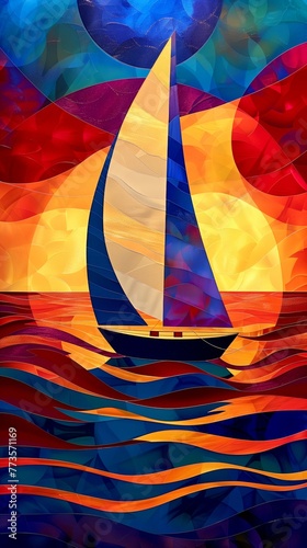 Sailboat at sunset. © August