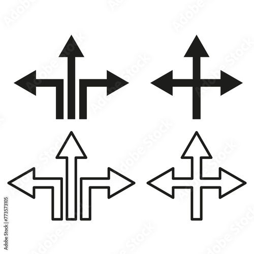 Multi-directional arrow icons. Crossroad sign symbols. Decision making and direction options. Vector illustration. EPS 10.