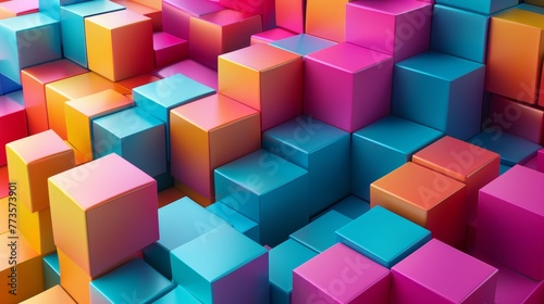 Cube futuristic background  3D render clay style  Abstract geometric shape theme  colorful