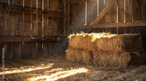A barn with hay stacked in it © kitti