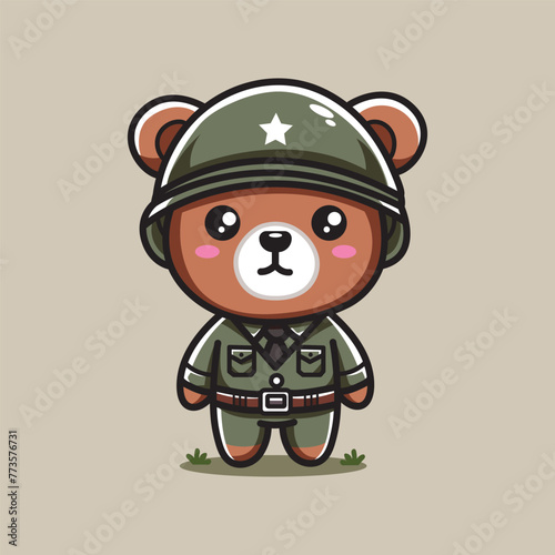 Cute vector illustration of a bear becoming a soldier