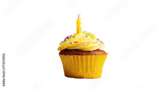 candle confetti cupcake yellow one birthday background. A party cake background happy sprinkle celebration bright candlelight frosting orange fun food can