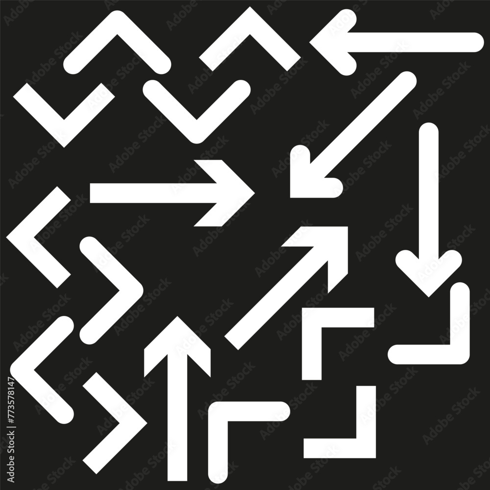 Assorted directional arrows set. Choices and decisions concept. Navigation and movement icons. Vector illustration. EPS 10. Assorted directional arrows set. Choices and decisions concept. Navigation and movement icons. Vector illustration. EPS 10.