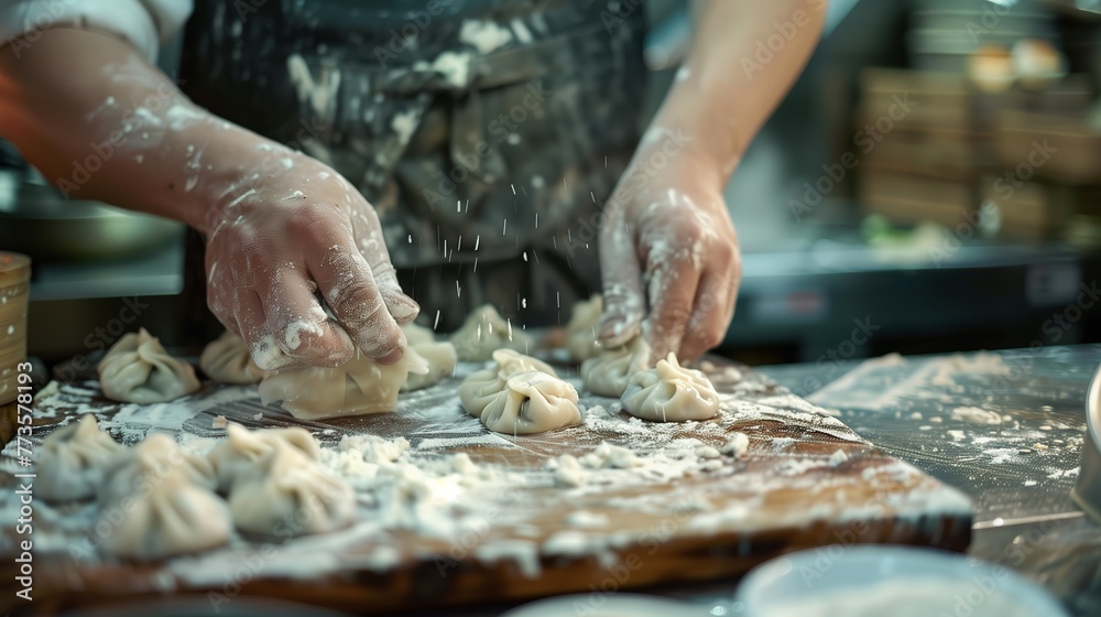 Handcrafting Traditional Dumplings in a Rustic Kitchen Handcrafting Traditional Dumplings in a Rustic Kitchen