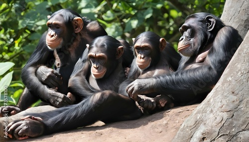 a group of chimpanzees enjoying a leisurely aftern upscaled 4 photo
