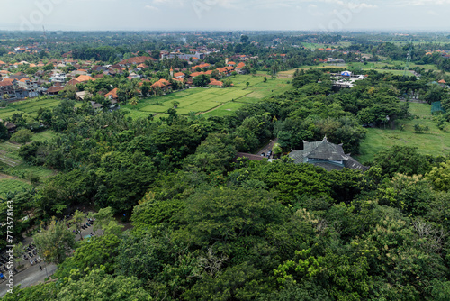 Aerial: The town of Ubud, Bali, Indonesia.