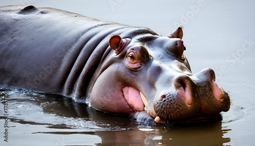 A Hippopotamus With Its Mouth Closed Looking Peac