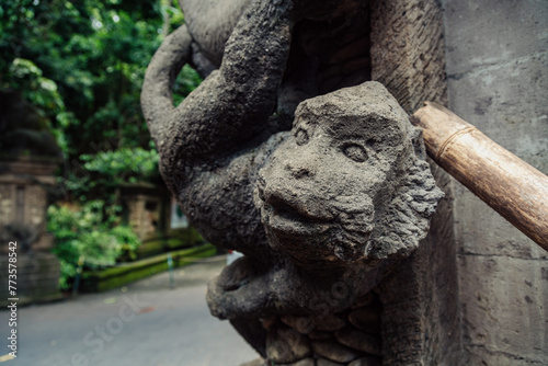 Moneky face statue at Monkey Forest Ubud  Bali  Indonesia.