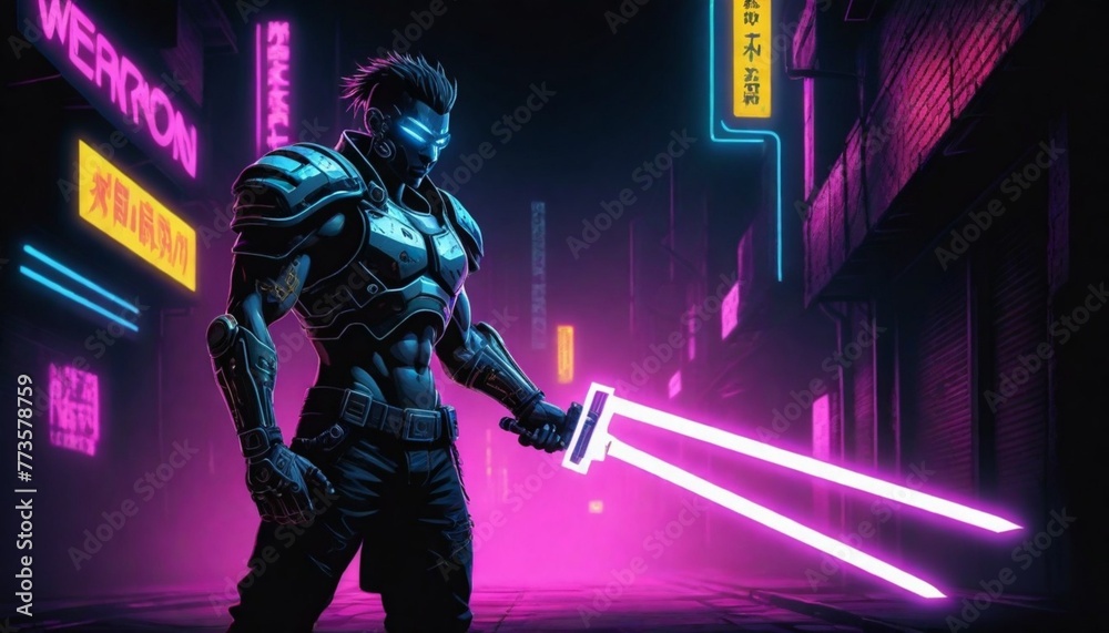 dark and mysterious A cyberpunk warrior with a mec (5)