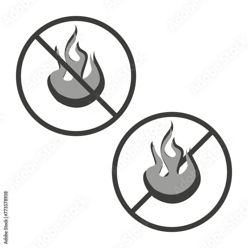 No fire and open flame prohibition symbols. Non-flammable safety signs. Vector illustration. EPS 10.