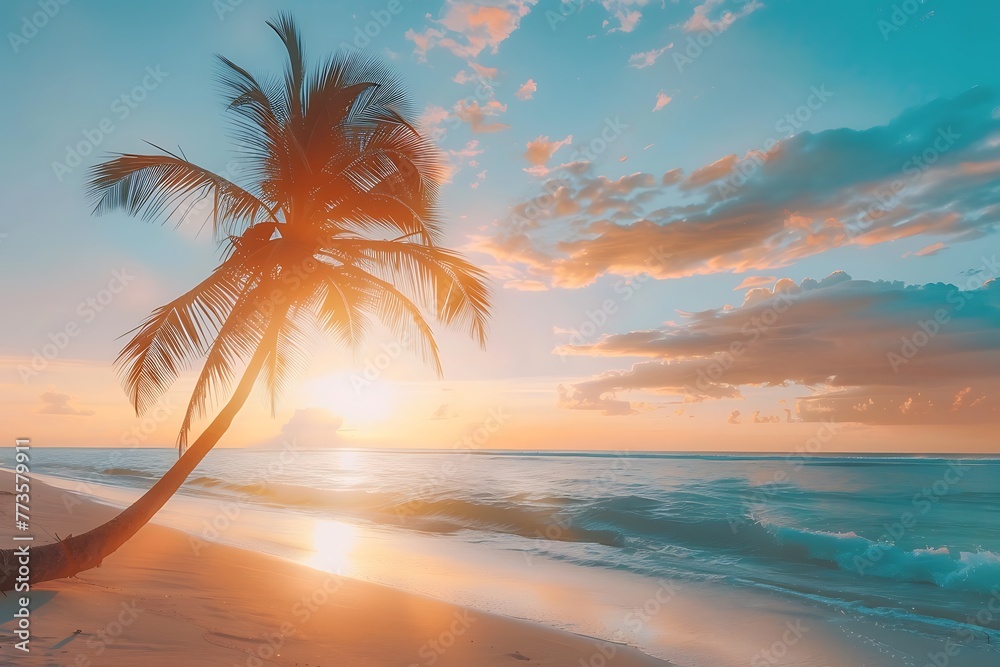 Beautiful beach landscape at sunset.