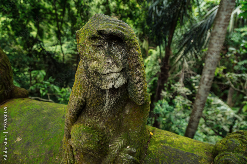 Sculpture of Monkey in the Monkey Forest. Ubud, Bali, Indonesia.